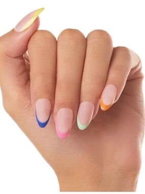 Press-On French Tip Nails in Multicolor Pastel Tips